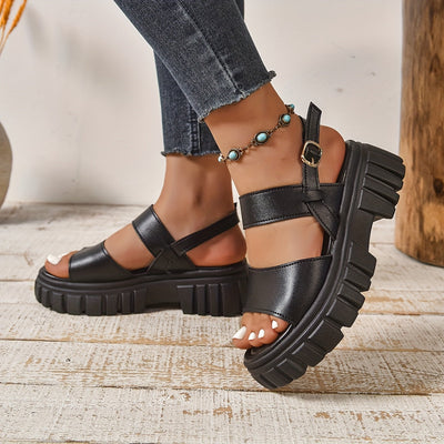 Modische, bequeme Ledersandalen mit dicker Sohle für Damen 