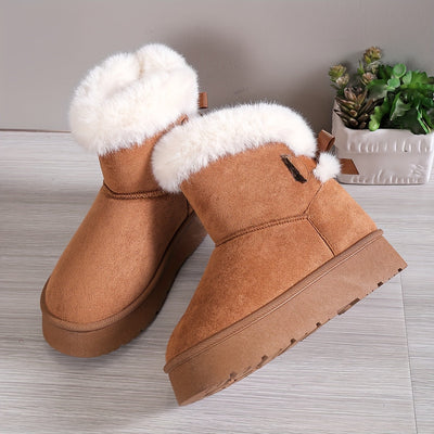 Stylische, thermogefütterte Plüschstiefel mit Schleife