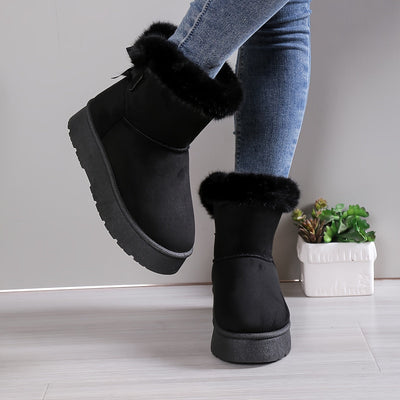 Stylische, thermogefütterte Plüschstiefel mit Schleife