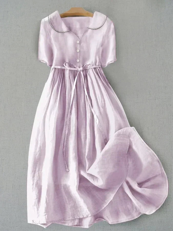 Isla - Elegant dress made of cotton and linen with medium sleeves