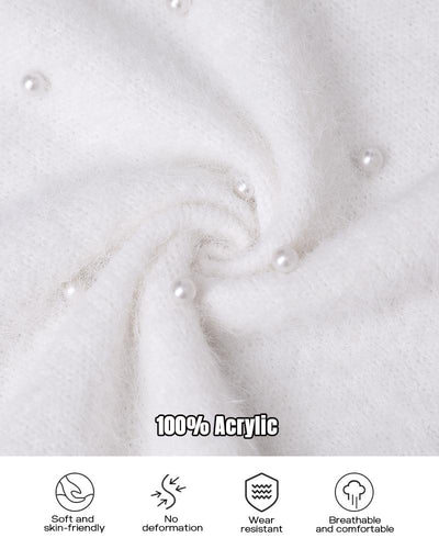 Lockerer Pullover mit V-Ausschnitt, langen Ärmeln und Perlen, verziert mit Applikationen 