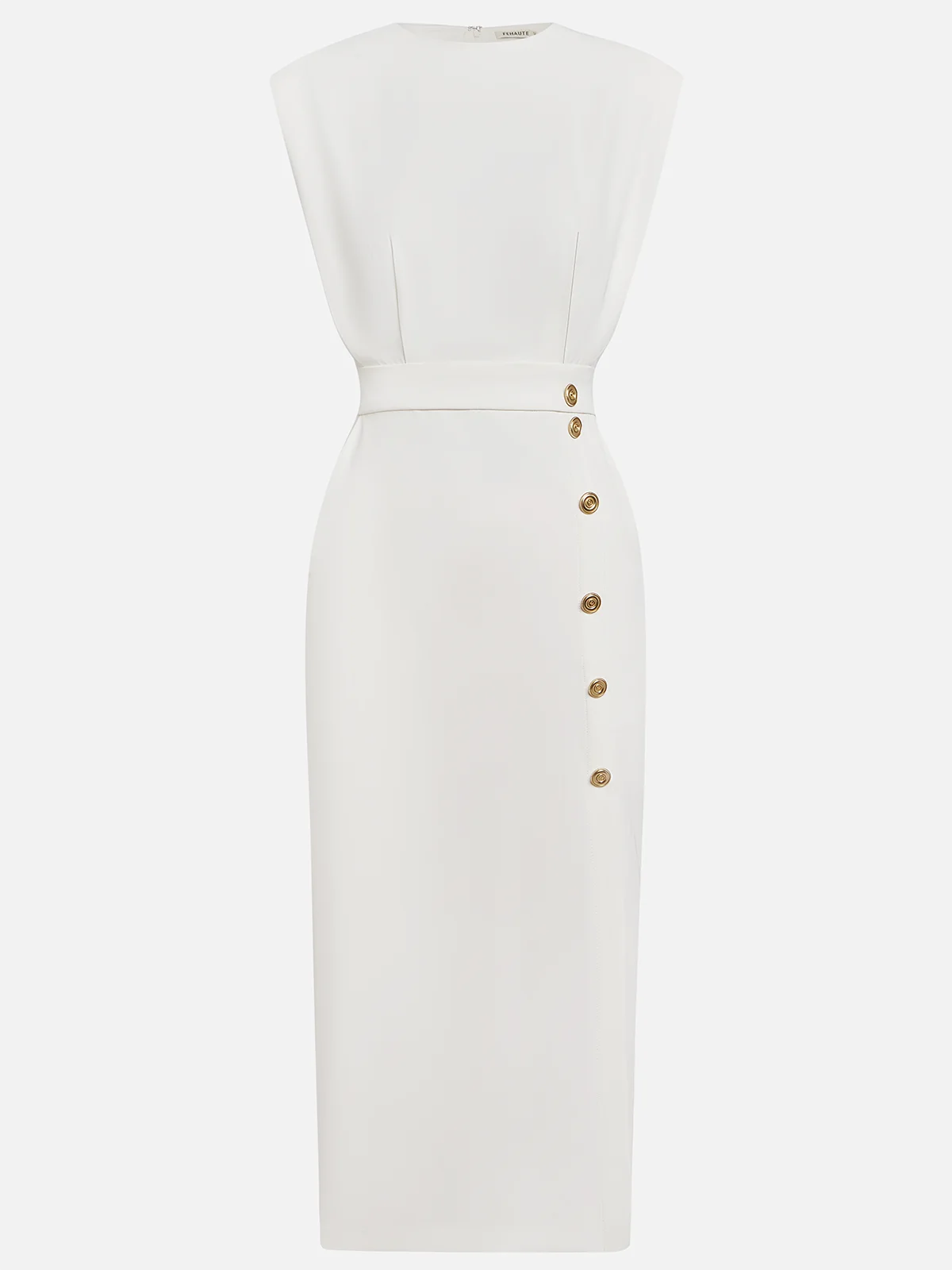 Einfarbiges Midikleid mit Knopfschlitz und Rundhalsausschnitt 