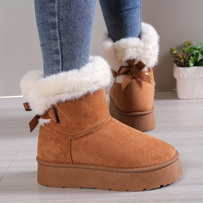Stylische, thermogefütterte Plüschstiefel mit Schleife