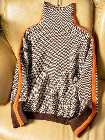 Damen Rollkragenpullover mit Kontraststreifen