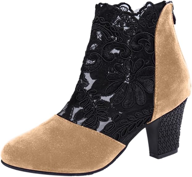 Elegante Ankle Boots mit Spitze & Blockabsatz