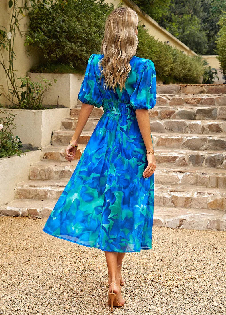 Gisela | Elegantes Maxikleid mit V-Ausschnitt und Blumenmuster