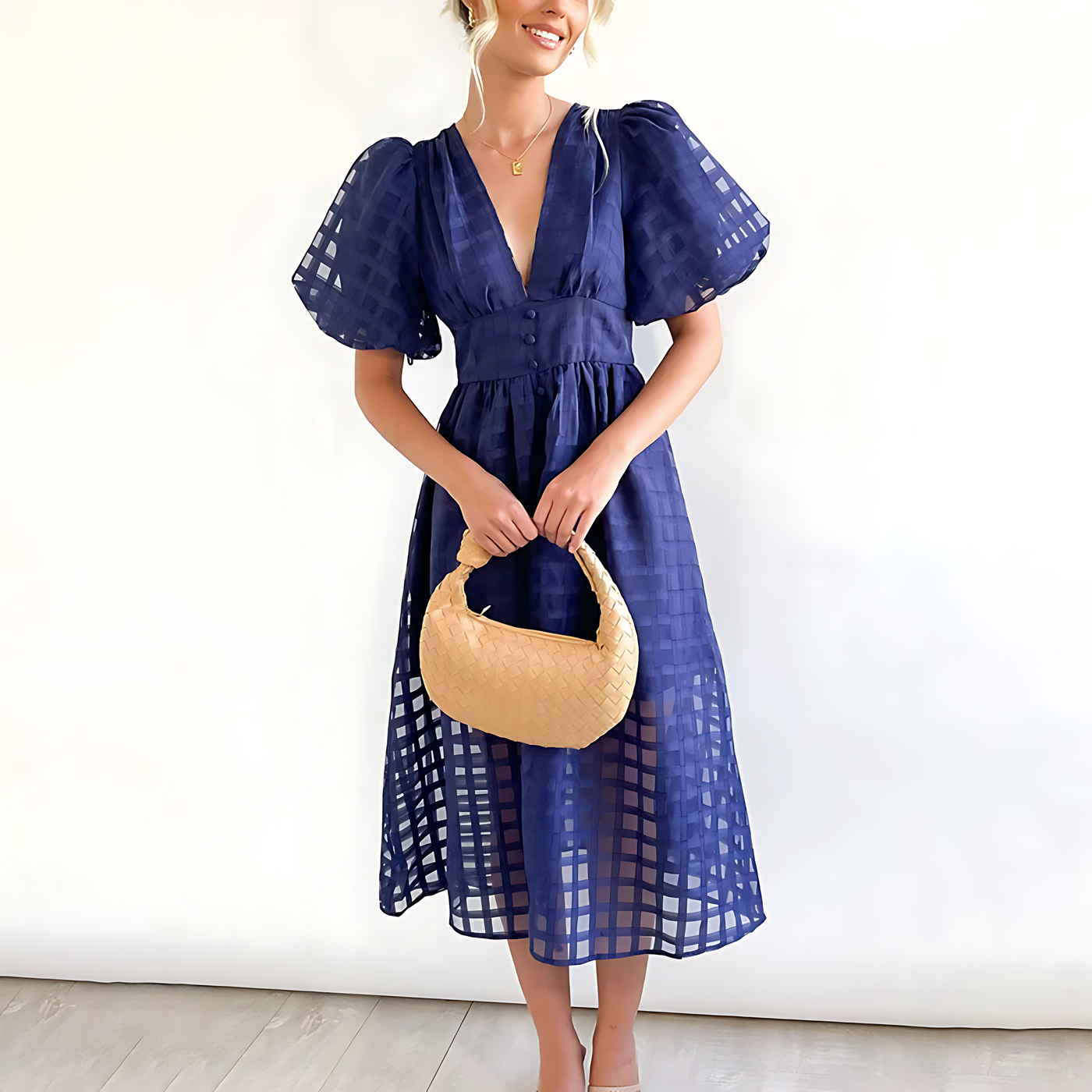Luisa | Vintage Midikleid mit Puffärmeln