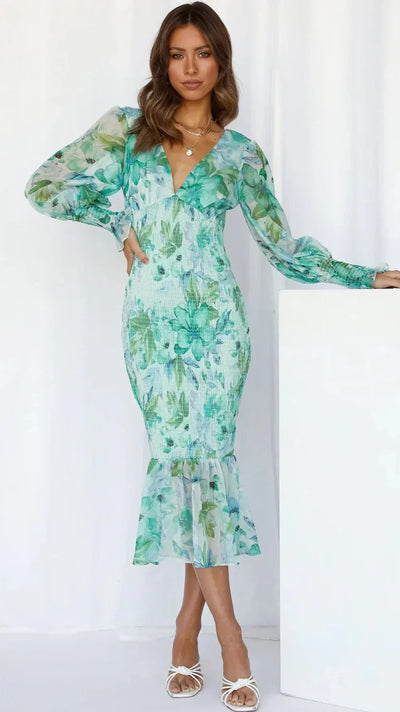 Eva | Elegantes Rüschenkleid mit V-Ausschnitt