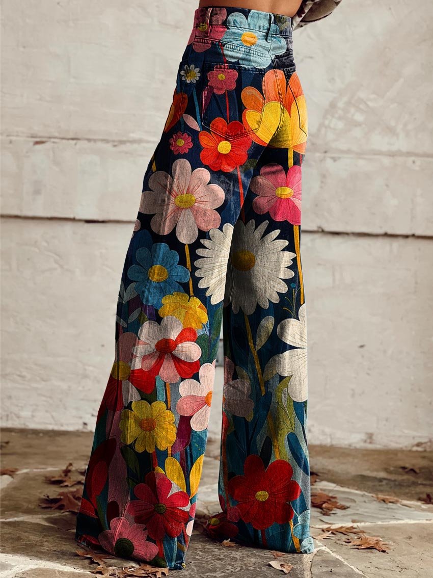 Harper – Bunte und bequeme Hose mit weitem Bein und Blumenmuster