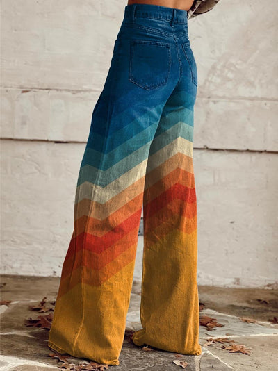 Jenny - Elegant Multicolored Striped Wide-Leg Pants