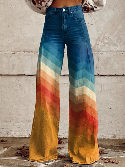 Jenny - Elegant Multicolored Striped Wide-Leg Pants