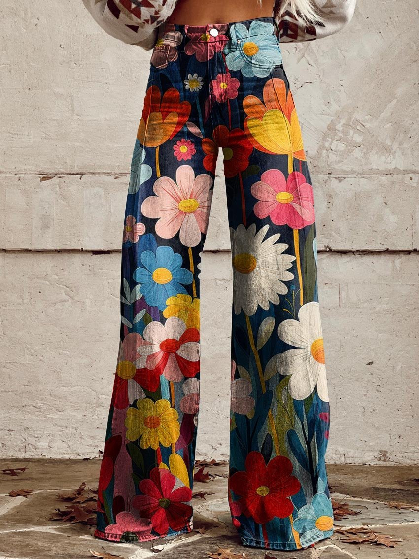 Harper – Bunte und bequeme Hose mit weitem Bein und Blumenmuster