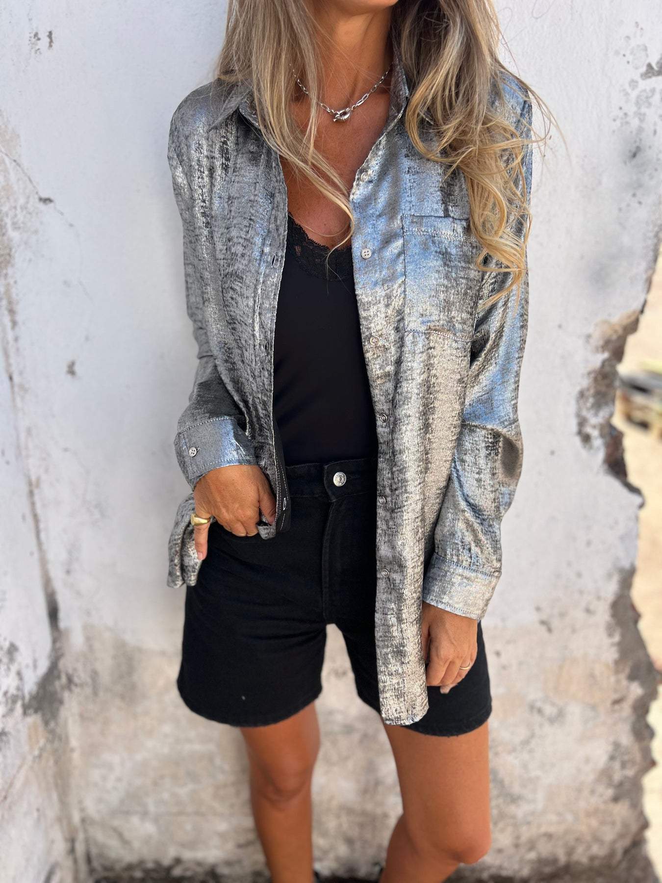 Britney | Elegante Metallic-Bluse