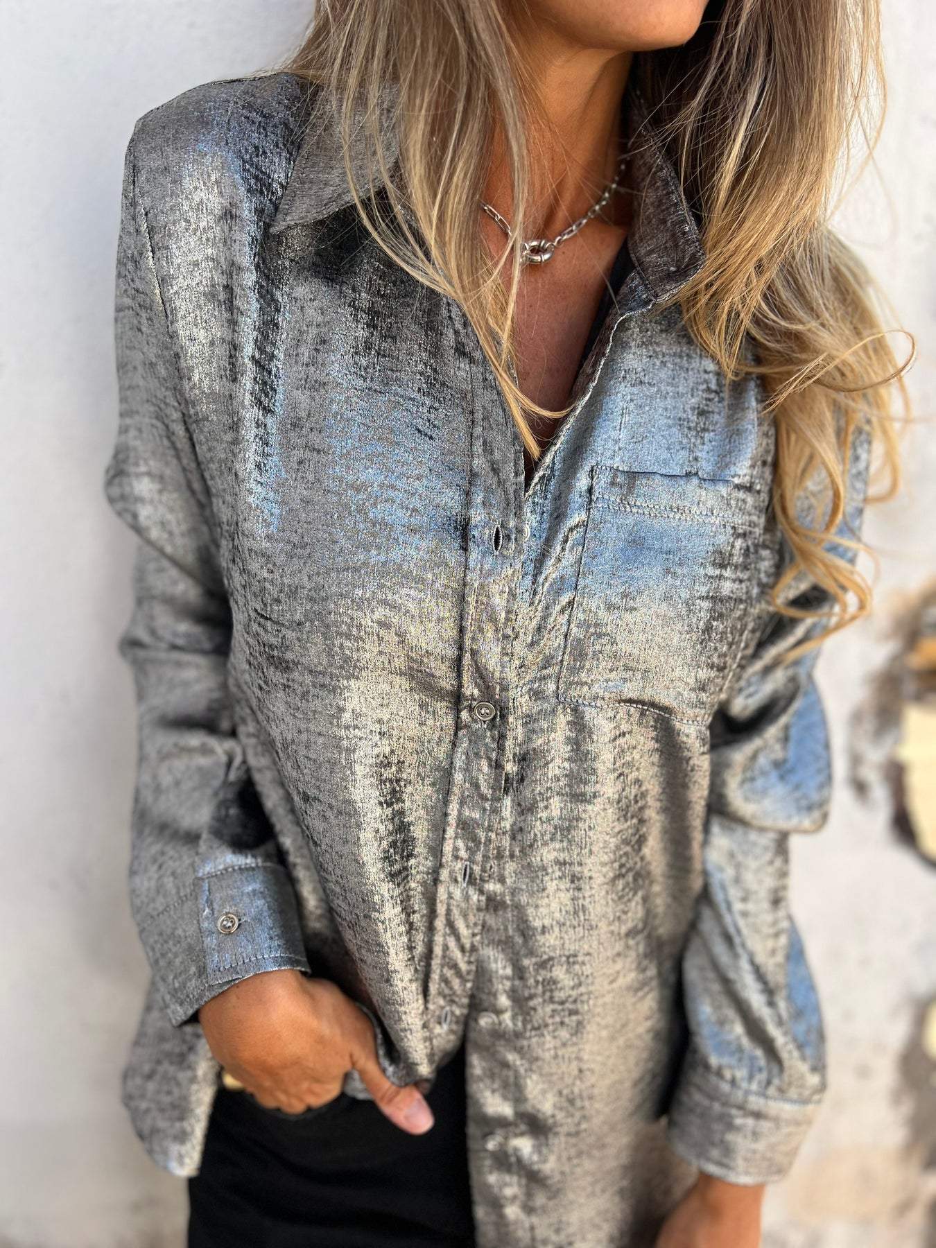 Britney | Elegante Metallic-Bluse