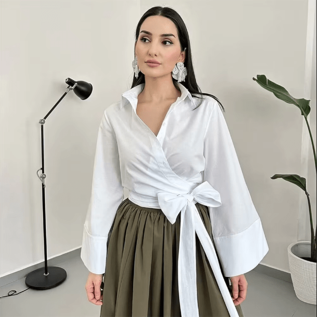 Auvina | Kimonobluse mit breitem Bindegürtel