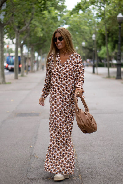 Christin | Fließendes bedrucktes Boho-Maxikleid