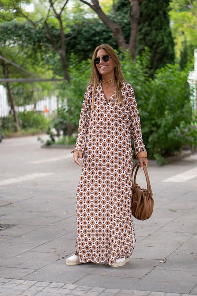 Christin | Fließendes bedrucktes Boho-Maxikleid