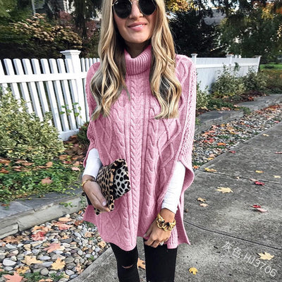 Colette | Stilvoller Rollkragen-Poncho mit Zopfmuster