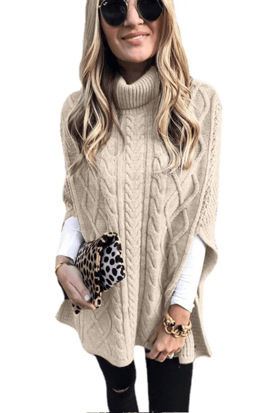 Colette | Stilvoller Rollkragen-Poncho mit Zopfmuster