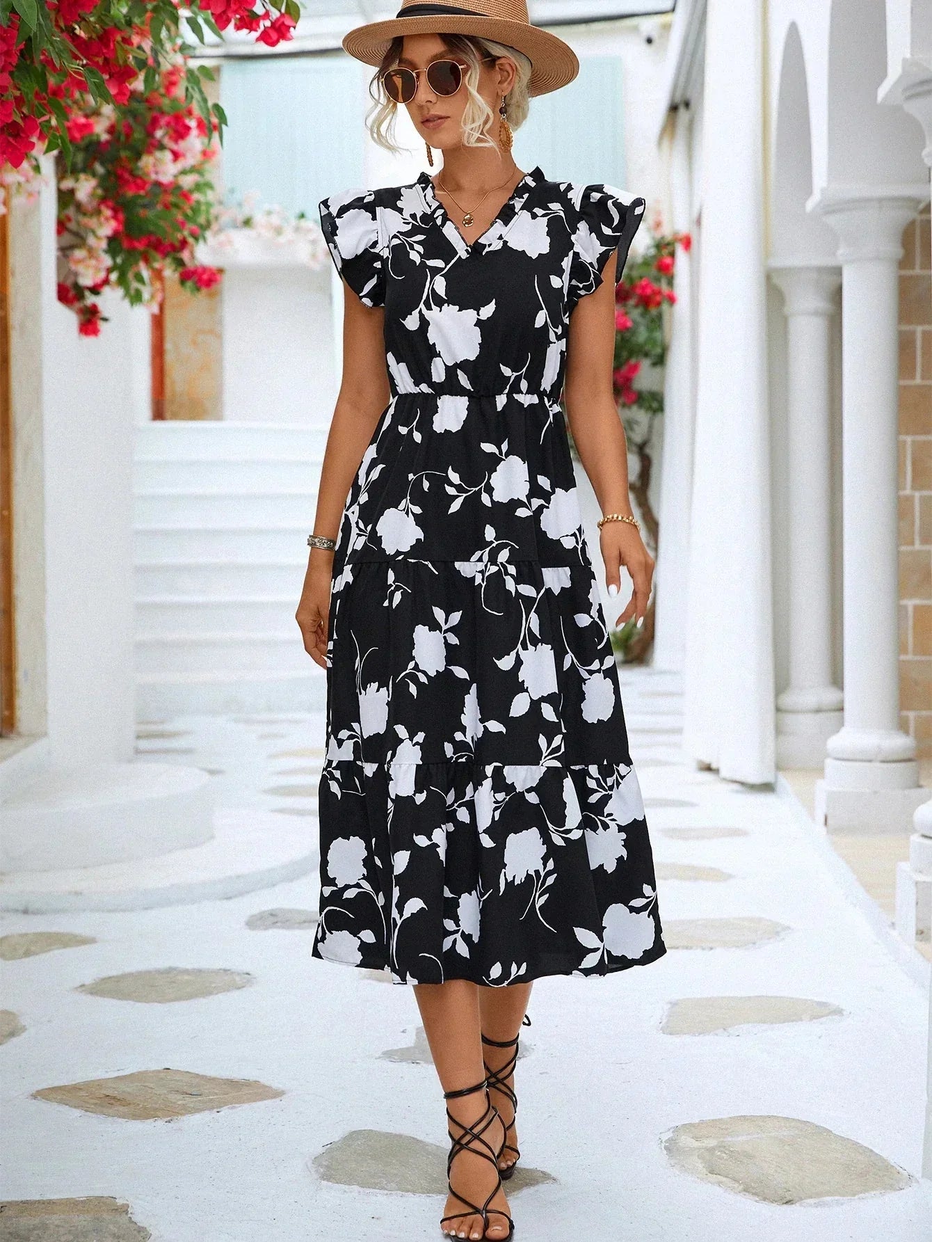 Nerys | Fließendes Blumenkleid im Vintage-Stil