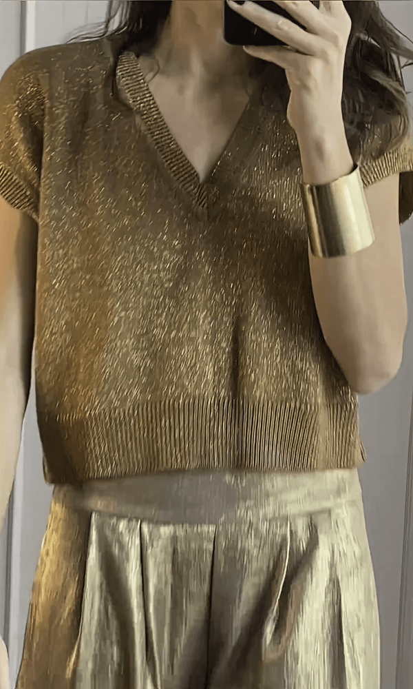 Felicia | Set aus Oberteil und Hose in Metallic-Optik