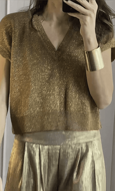 Felicia | Set aus Oberteil und Hose in Metallic-Optik