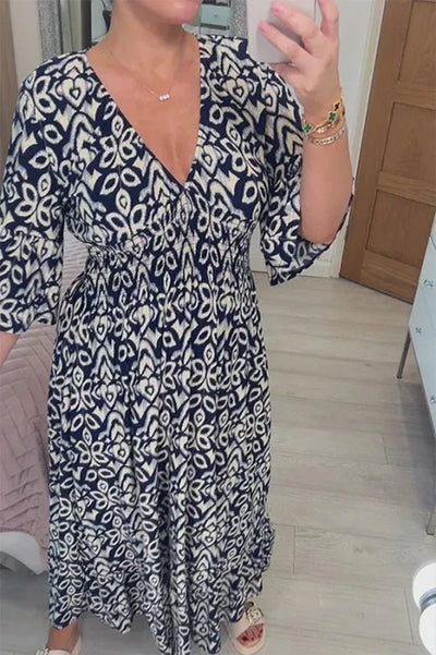 Frida | Fließendes bedrucktes Kleid mit V-Ausschnitt