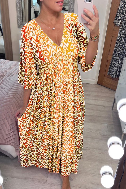 Frida | Fließendes bedrucktes Kleid mit V-Ausschnitt
