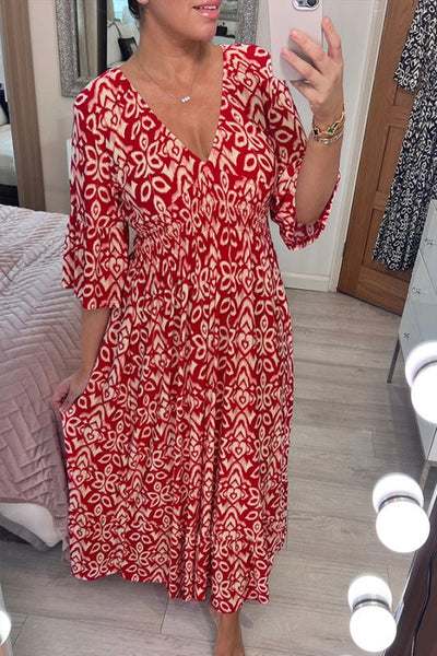 Frida | Fließendes bedrucktes Kleid mit V-Ausschnitt