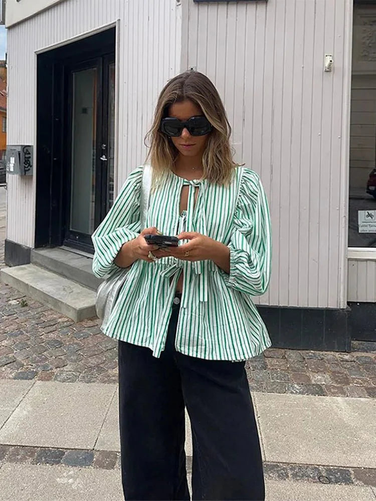 Jemima | Elegante Bluse mit Puffärmeln und Bindeband am Hals
