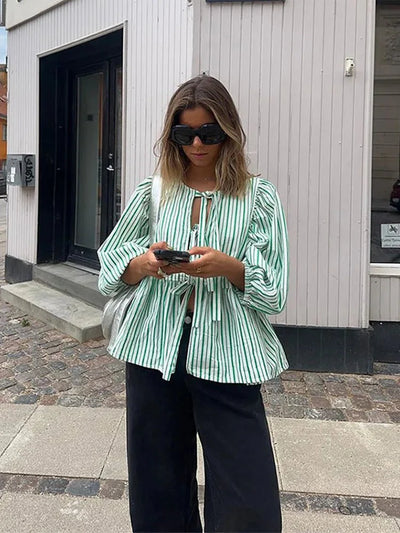 Jemima | Elegante Bluse mit Puffärmeln und Bindeband am Hals