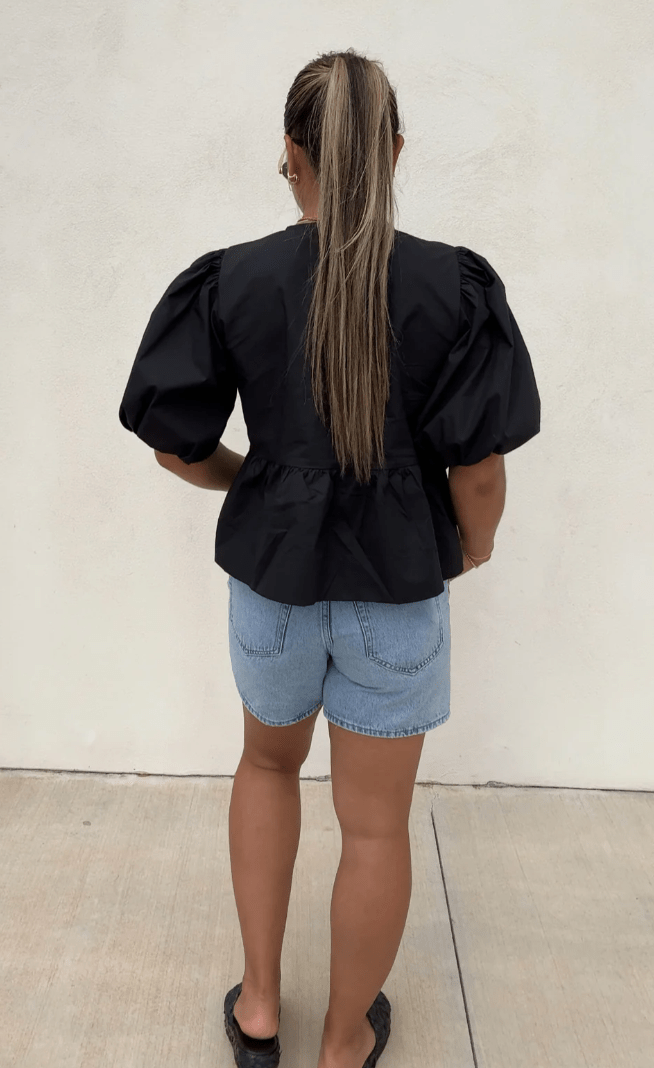 Jemima | Elegante Bluse mit Puffärmeln und Bindeband am Hals