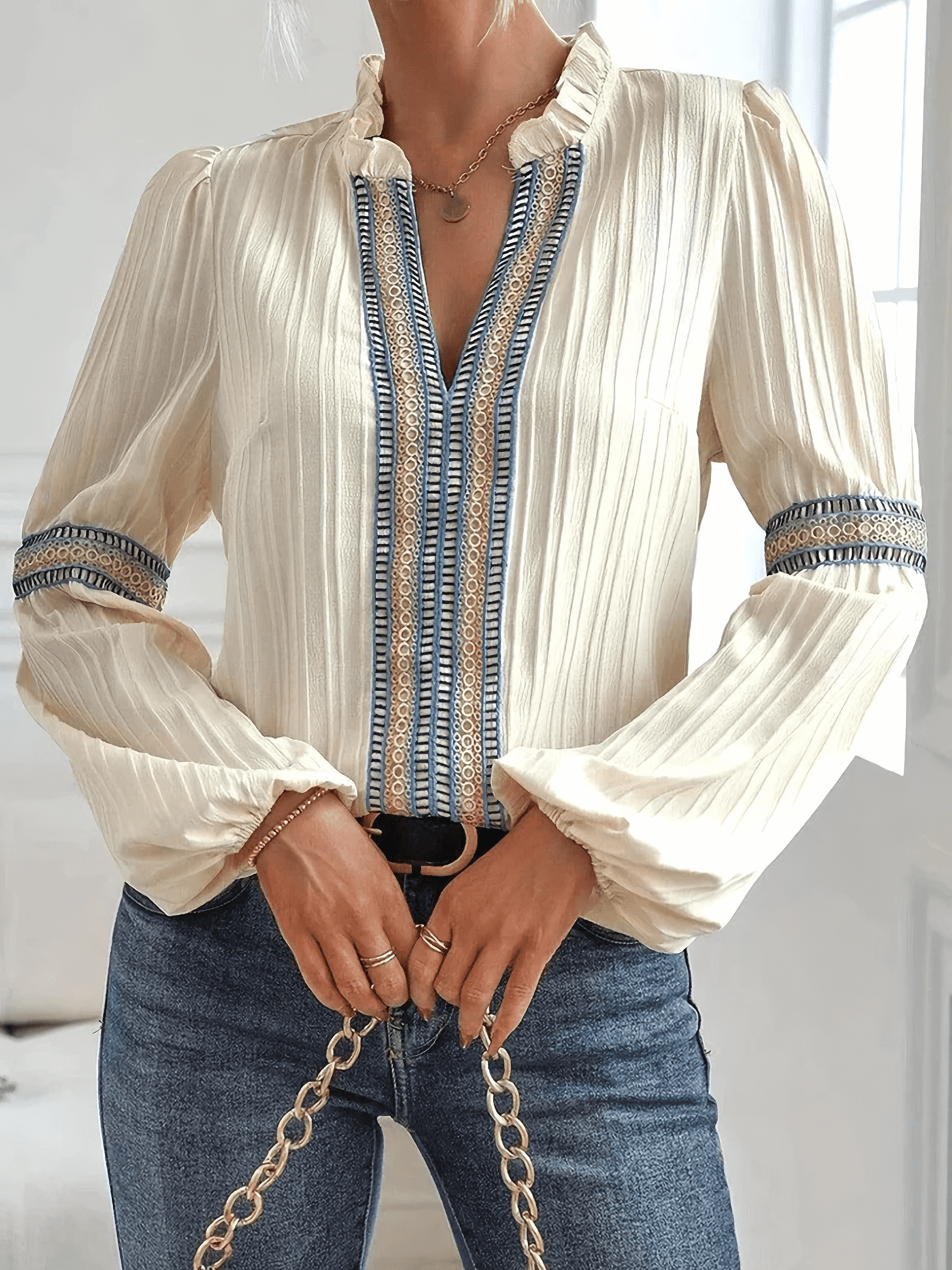 Selvara | Langarm-Plisseebluse