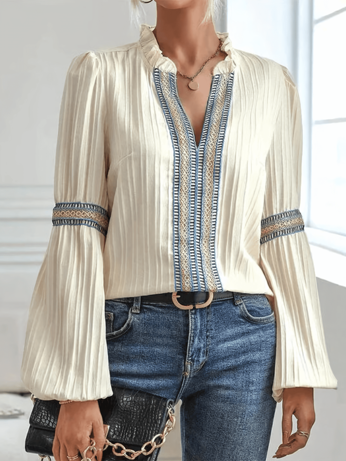 Selvara | Langarm-Plisseebluse