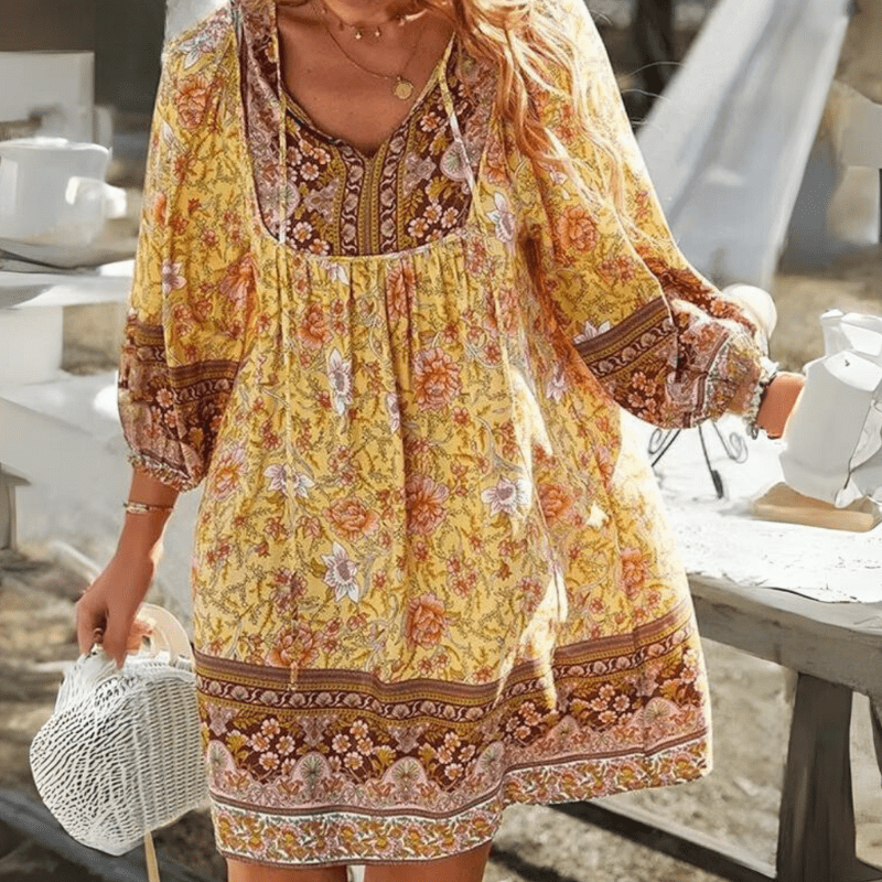 Veda | Fließendes Kleid mit Boho-Print