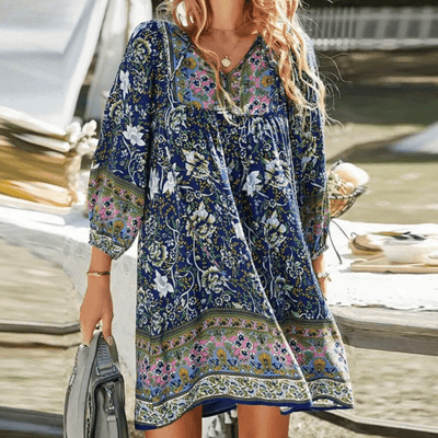 Veda | Fließendes Kleid mit Boho-Print