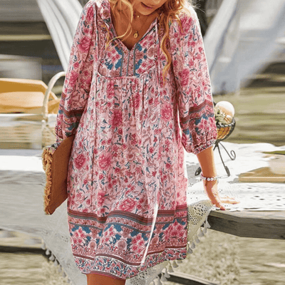 Veda | Fließendes Kleid mit Boho-Print