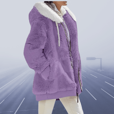 Plüschjacke mit Kapuze und Reißverschluss