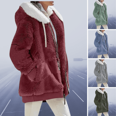 Plüschjacke mit Kapuze und Reißverschluss