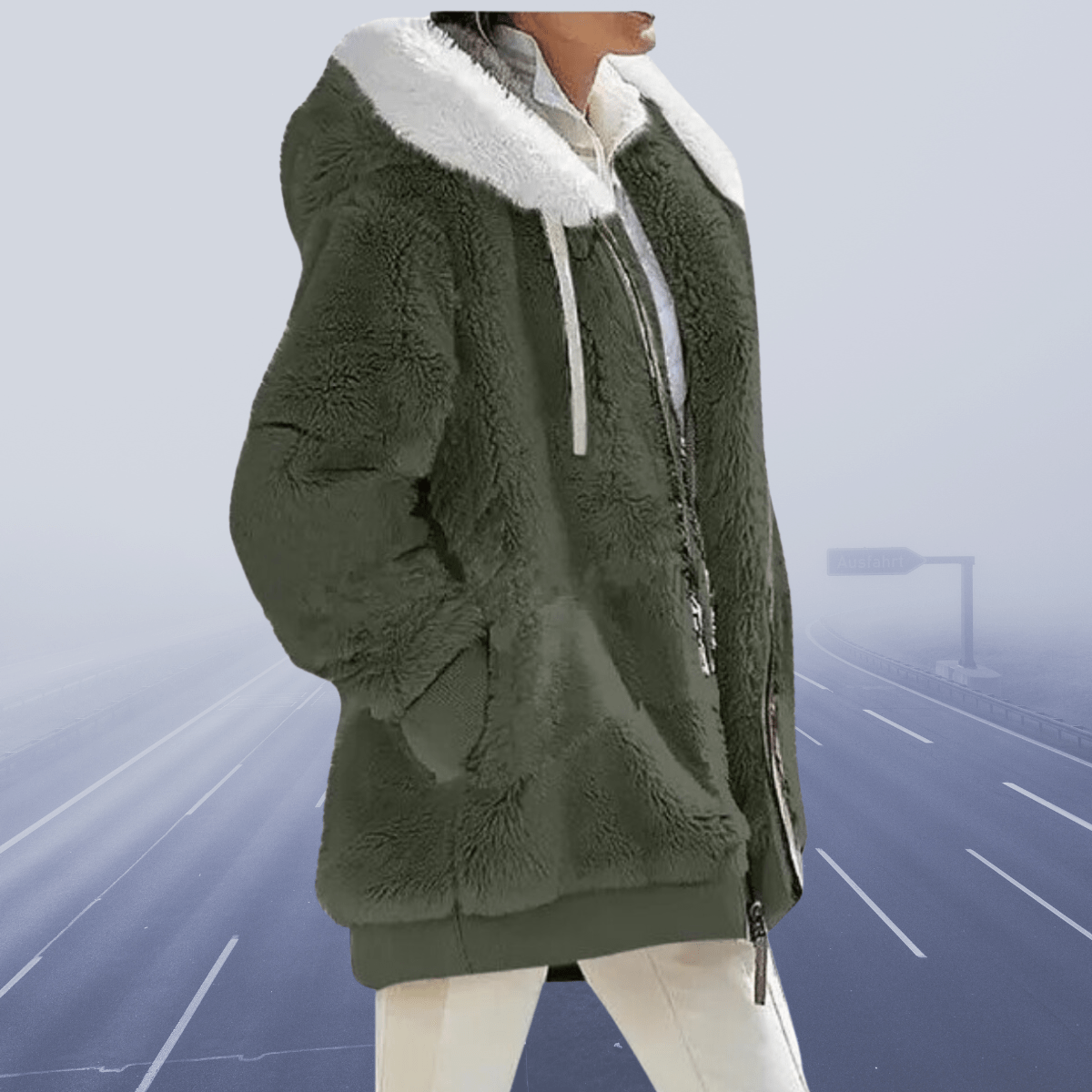 Plüschjacke mit Kapuze und Reißverschluss