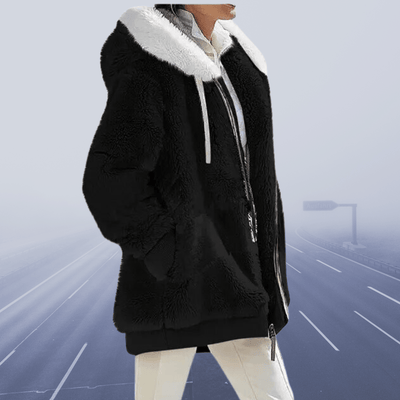 Plüschjacke mit Kapuze und Reißverschluss