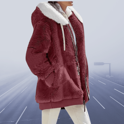 Plüschjacke mit Kapuze und Reißverschluss
