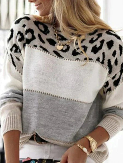 Malou | Gestreifter Pullover mit Leopardendetail