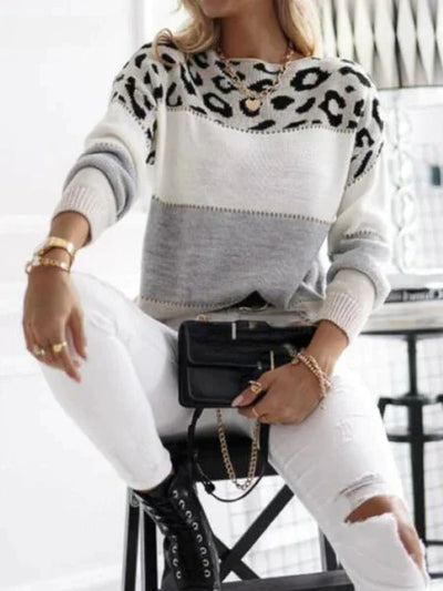 Malou | Gestreifter Pullover mit Leopardendetail