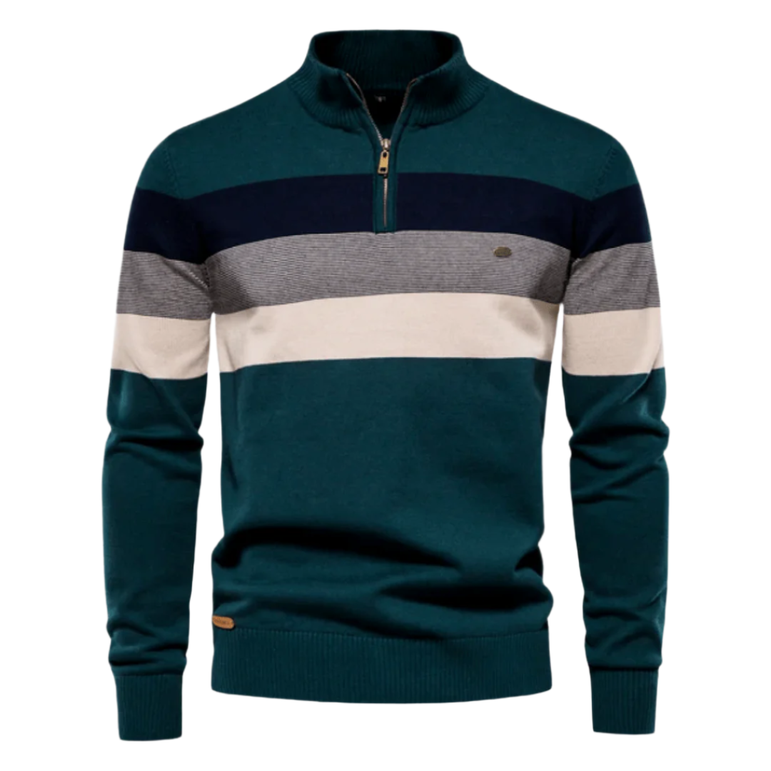 Gestreifter Herren-Strickpullover mit halbem Reißverschluss – Marcus 