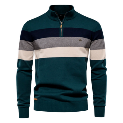 Gestreifter Herren-Strickpullover mit halbem Reißverschluss – Marcus 