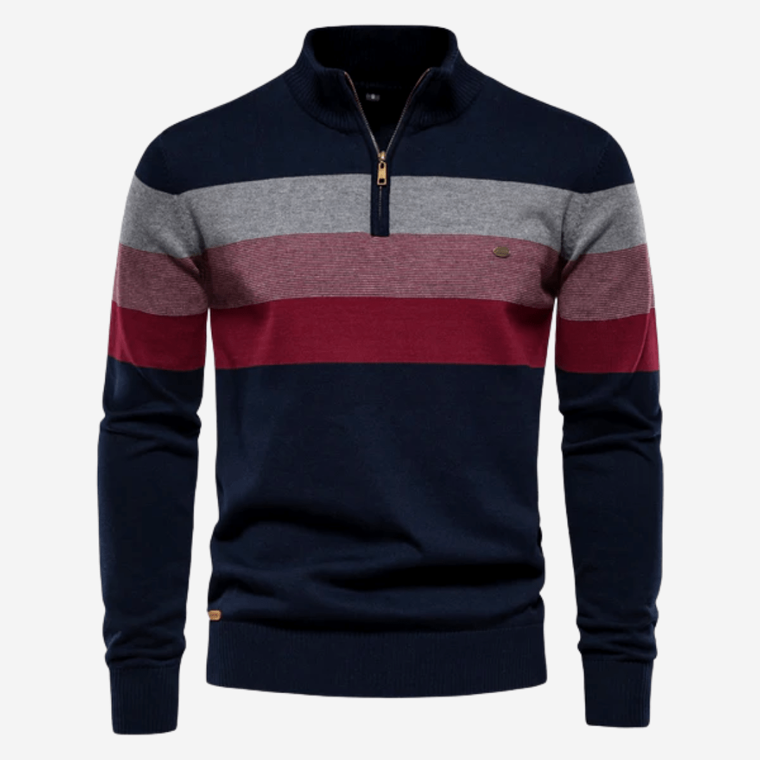 Gestreifter Herren-Strickpullover mit halbem Reißverschluss – Marcus 