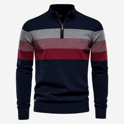 Gestreifter Herren-Strickpullover mit halbem Reißverschluss – Marcus 