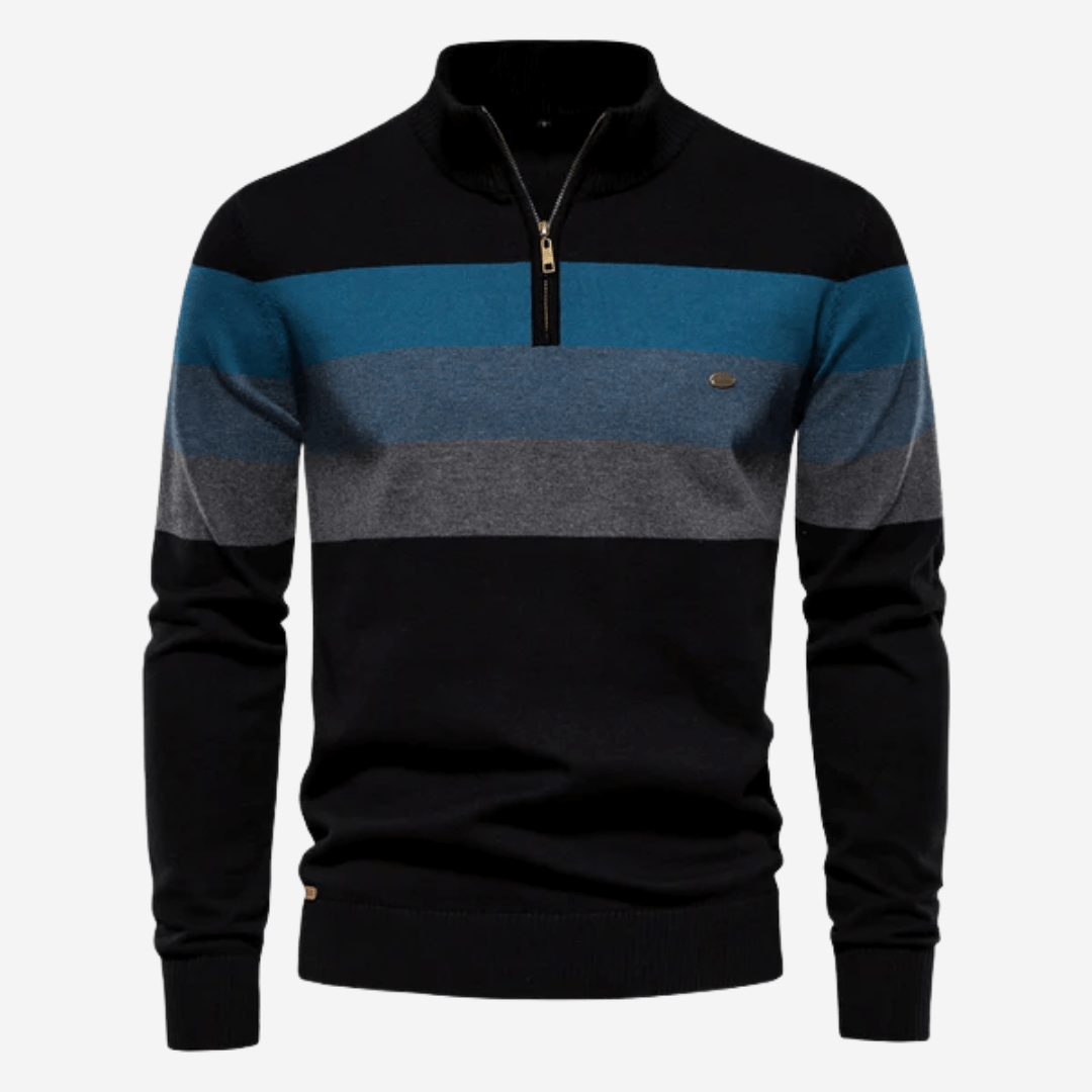 Gestreifter Herren-Strickpullover mit halbem Reißverschluss – Marcus 