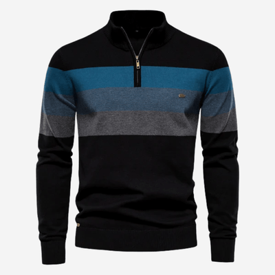 Gestreifter Herren-Strickpullover mit halbem Reißverschluss – Marcus 